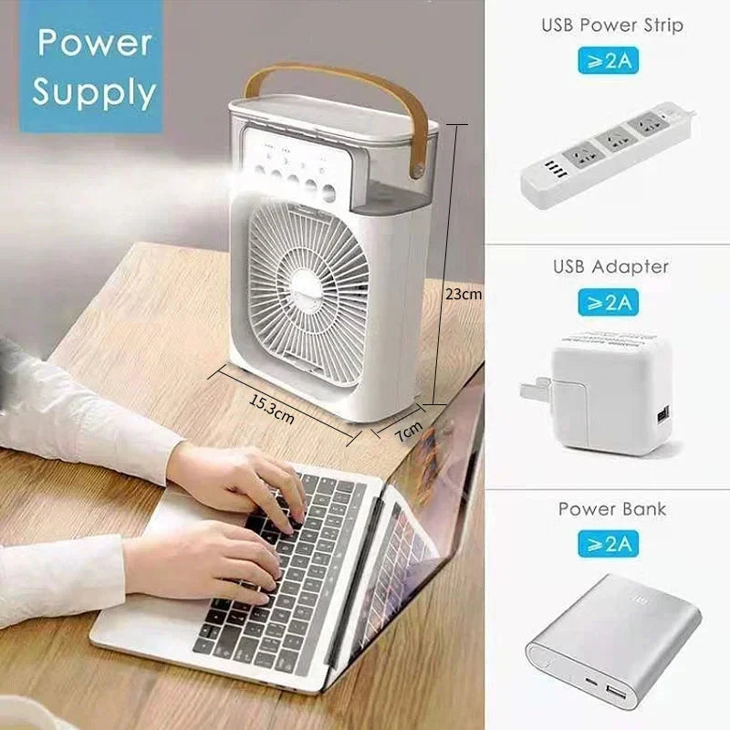 Ventilador nuevo 3 en 1, aire acondicionado, refrigerador de aire pequeño para el hogar, luz LED nocturna, humidificador portátil, ventilador de ajuste de aire, ventilador para oficina y hogar