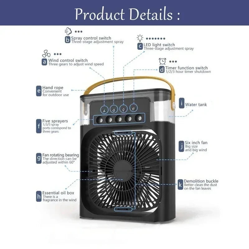 Ventilador nuevo 3 en 1, aire acondicionado, refrigerador de aire pequeño para el hogar, luz LED nocturna, humidificador portátil, ventilador de ajuste de aire, ventilador para oficina y hogar